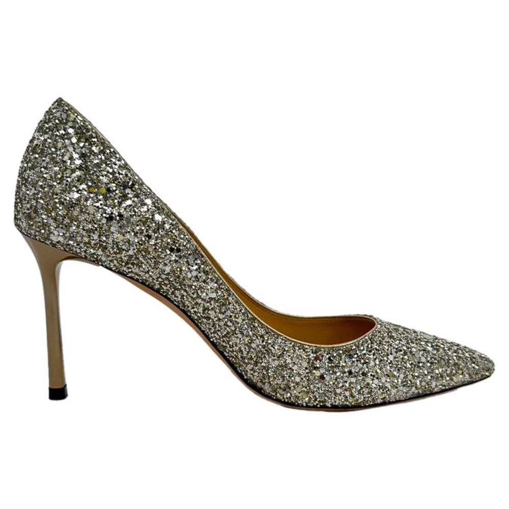 Jimmy Choo Romy 85 Glitter Pumps in Silver Leather